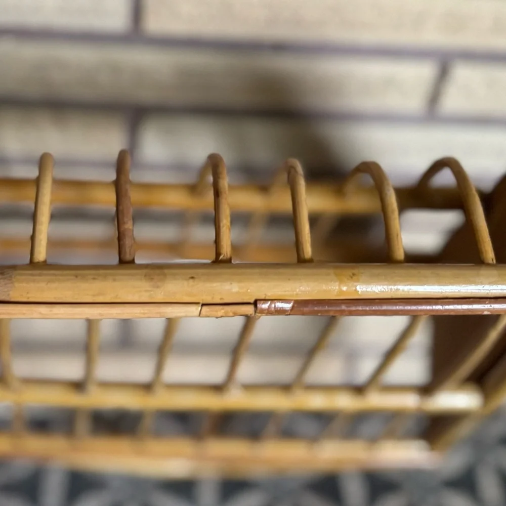 70's Wall Mount Wicker Magazine Rack - Wicker Rack - Rattan Magazine Holder - Picture 13 of 14